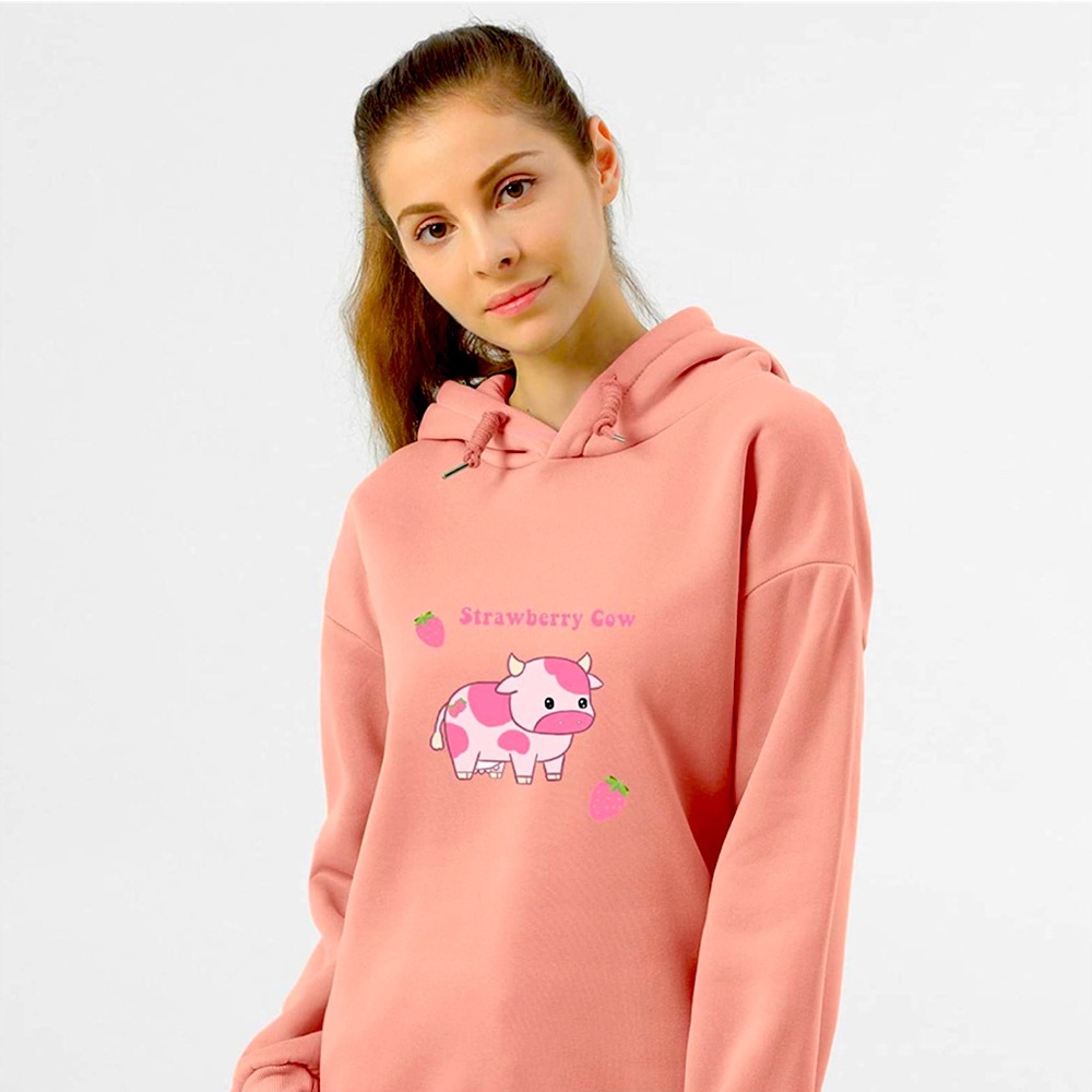 Pink Strawberry Milk Cow Hoodie